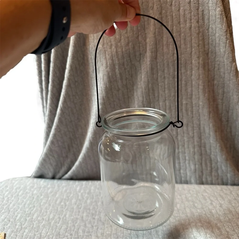 Glass Hanging Jar with Black Handle
